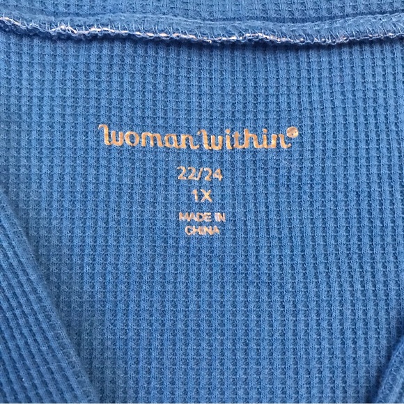 Woman Within Waffle Knit Thermal Tunic Top Plus Size 1X 22 24 Blue Button Down - Picture 4 of 7